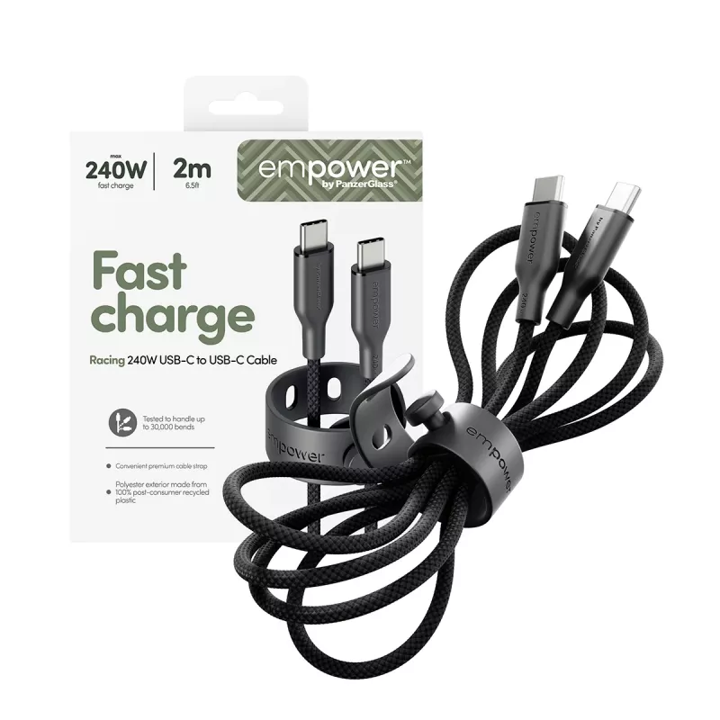 PanzerGlass empower™ by ® Racing 240W USB-C-USB-C-kaapeli | USB 2.0 | 2M | Space Black
