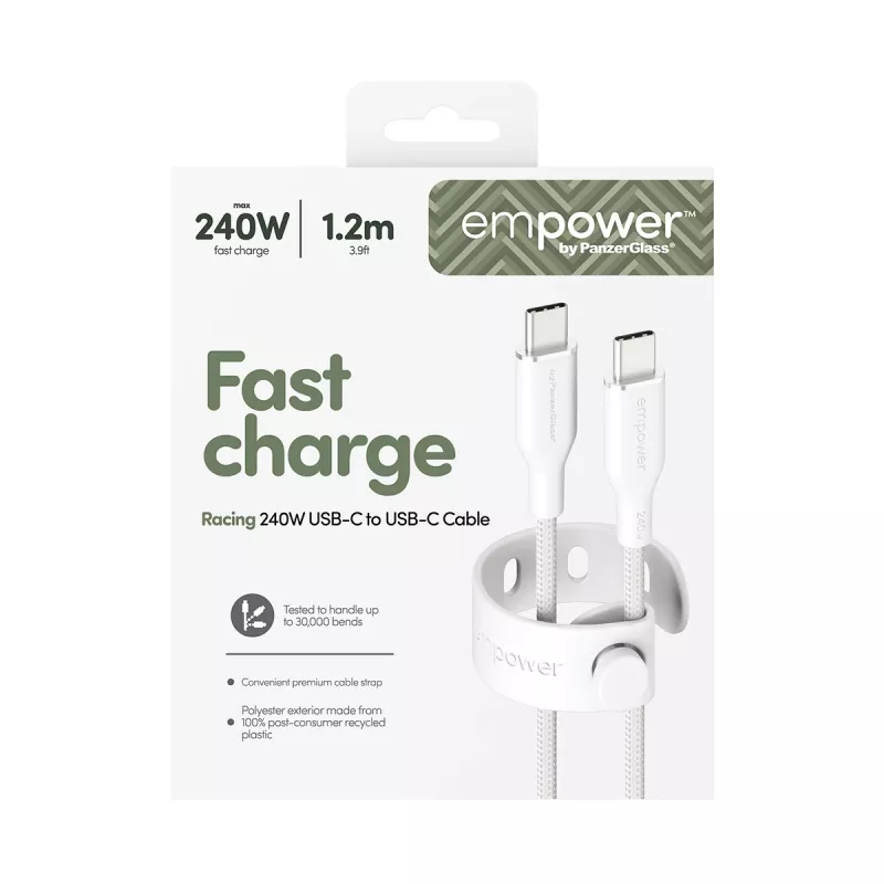 PanzerGlass empower™ by ® Racing 240W USB-C-USB-C-kaapeli | USB 2.0 | 1,2 m | hopeanvalkoinen