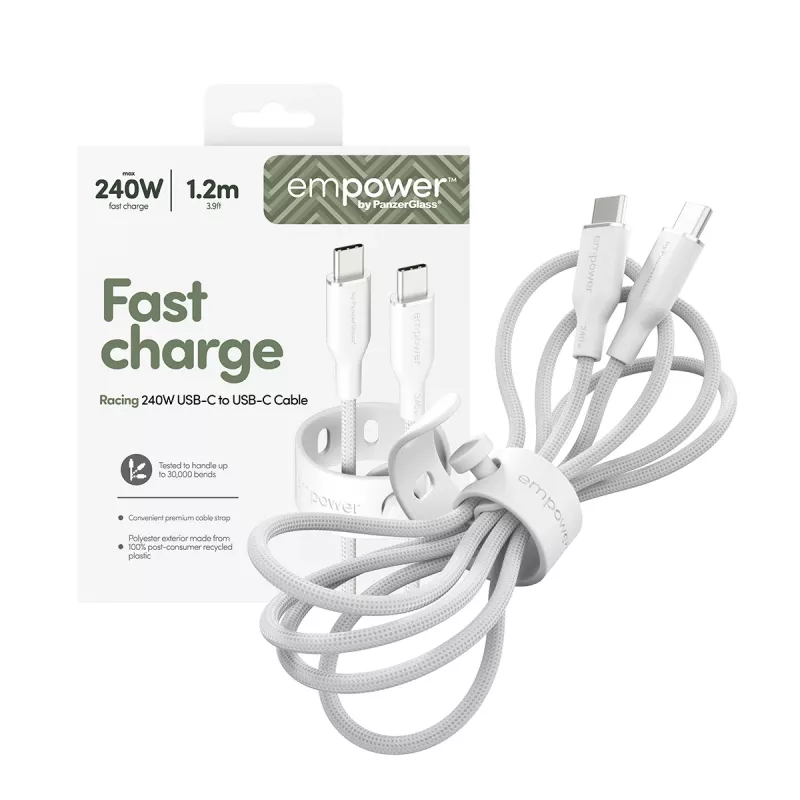 PanzerGlass empower™ by ® Racing 240W USB-C-USB-C-kaapeli | USB 2.0 | 1,2 m | hopeanvalkoinen