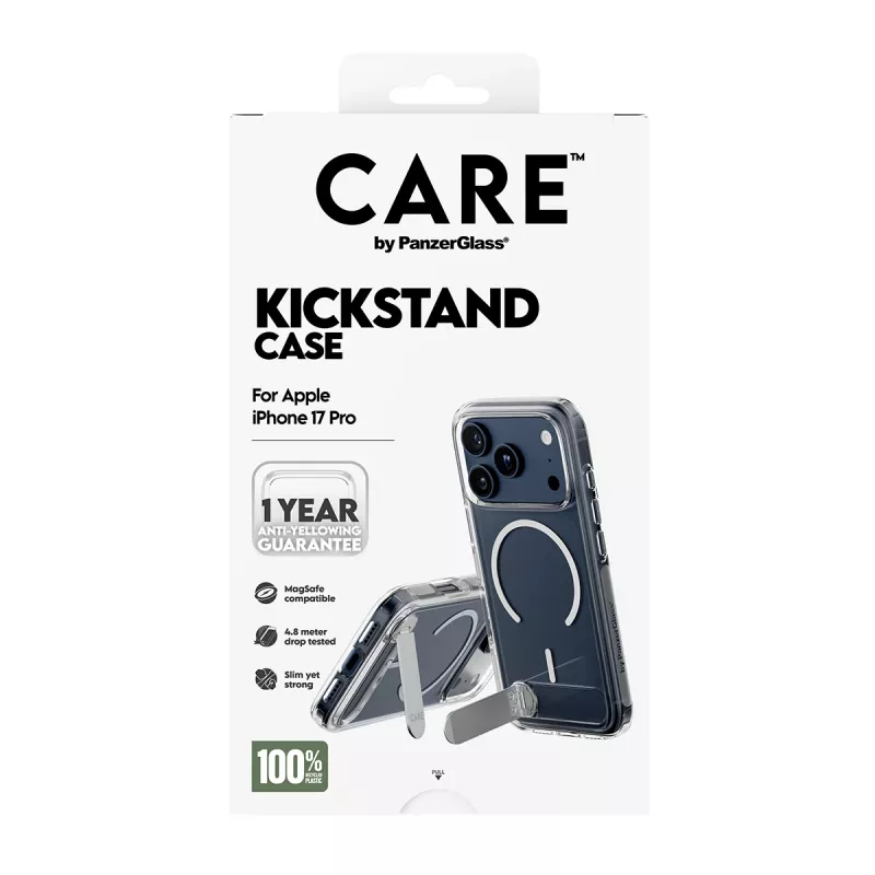 PanzerGlass CARE™ by ® kotelo läpinäkyvä telineellä & MagSafe iPhone 17 Pro