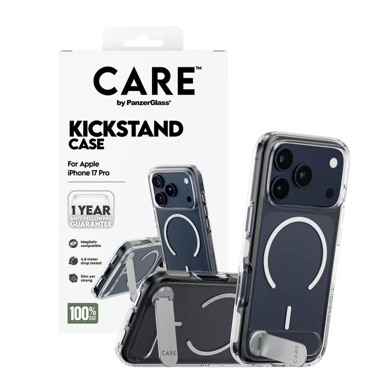 PanzerGlass CARE™ by ® kotelo läpinäkyvä telineellä & MagSafe iPhone 17 Pro