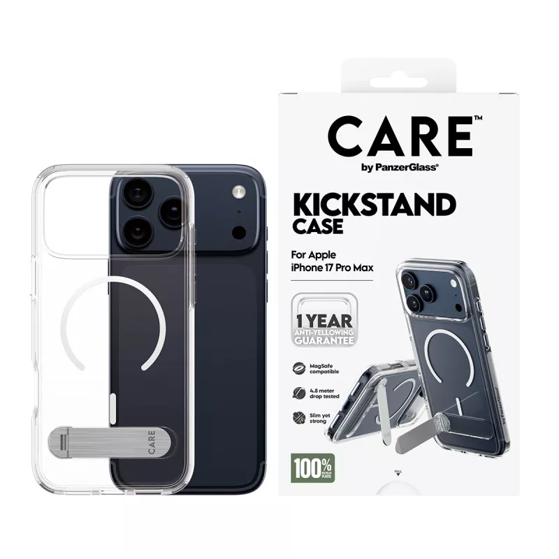PanzerGlass CARE™ by ® kotelo läpinäkyvä potkutelineellä & MagSafe iPhone 17 Pro Max