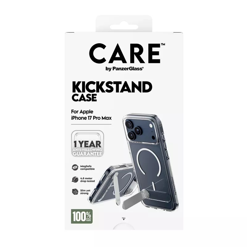 PanzerGlass CARE™ by ® kotelo läpinäkyvä potkutelineellä & MagSafe iPhone 17 Pro Max