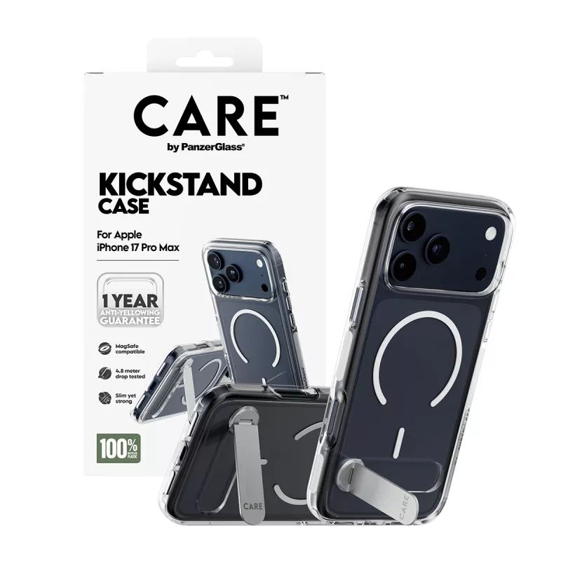 PanzerGlass CARE™ by ® kotelo läpinäkyvä potkutelineellä & MagSafe iPhone 17 Pro Max