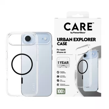 PanzerGlass CARE by Flagship Case suojakuori iPhone Air -puhelimelle, läpinäkyvä Urban Explorer mustalla MagSafella