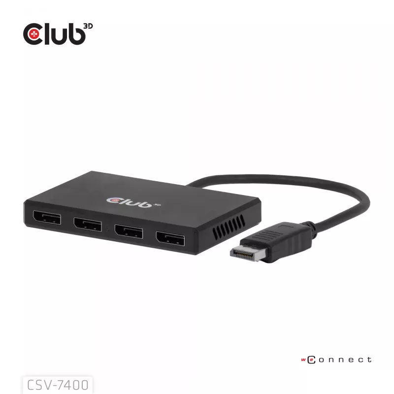 CLUB3D Quad DisplayPort™ -keskitin – 4 x 4K resoluutio @ 30Hz, MST-tuki