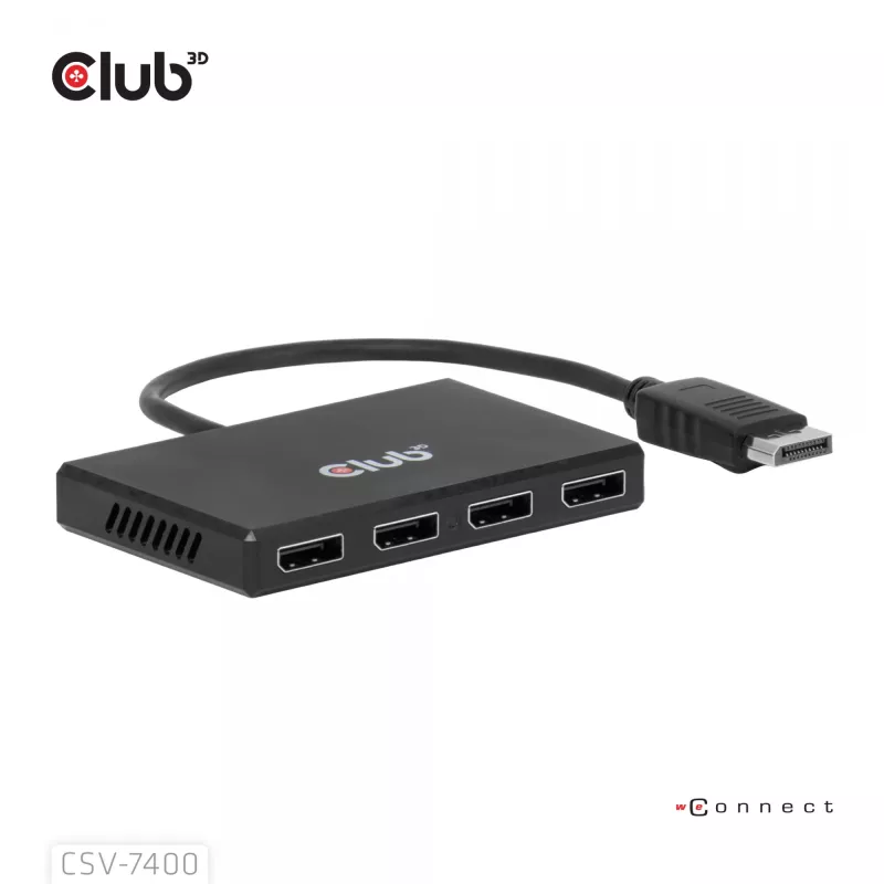 CLUB3D Quad DisplayPort™ -keskitin – 4 x 4K resoluutio @ 30Hz, MST-tuki