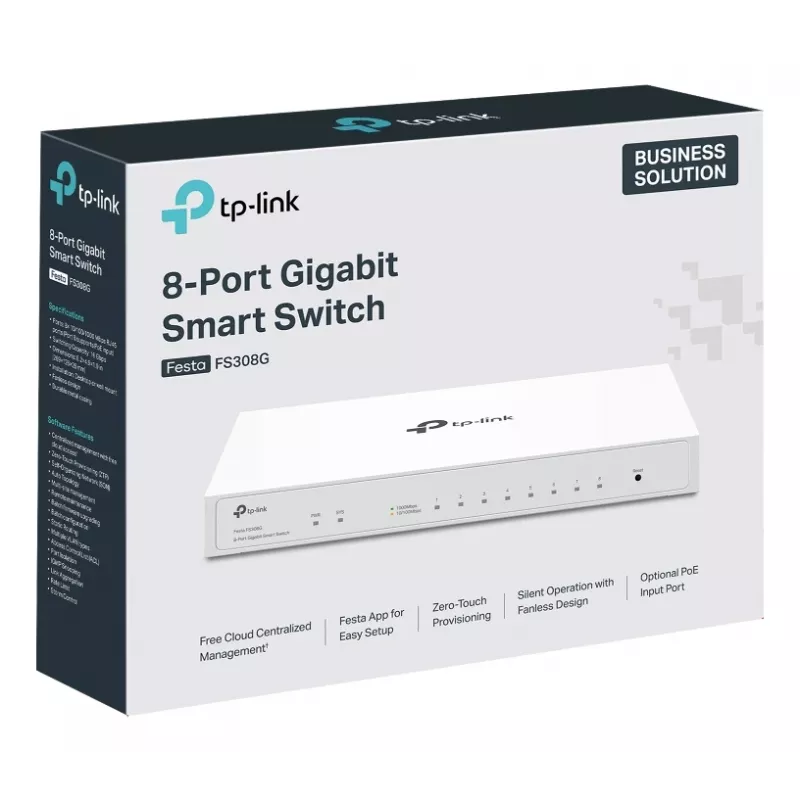 TP-Link Festa FS308G 8-porttinen Gigabit-hallittava L2/L2+-kytkin, valkoinen