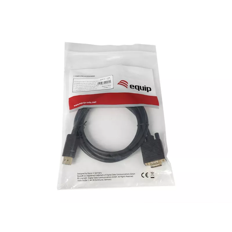 Equip DisplayPort-uros VGA (HD15) -uros -kaapeli, 2 m, VGA (D-Sub), DisplayPort, uros, uros, suora