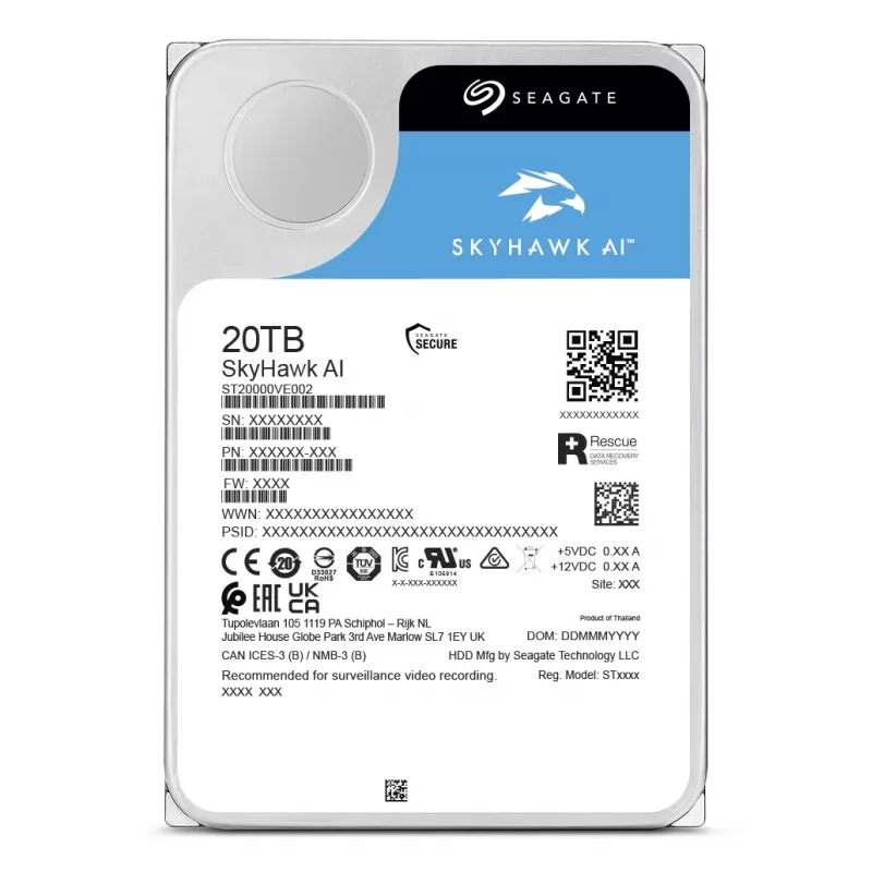 Seagate SkyHawk AI ST20000VE004 sisäinen kiintolevy 20 TB 7200 RPM 512 MB 3,5 tuumaa Serial ATA III