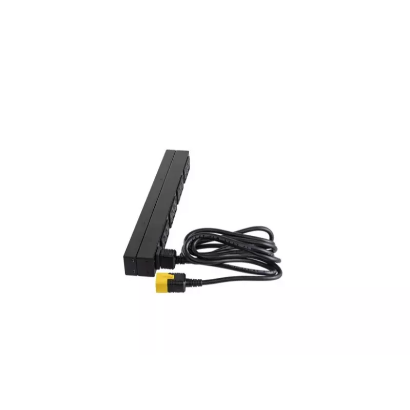 APC AP9565 Basic räkki-PDU-virranjakelulaite, 1U, yksivaiheinen, 16 A, 208/230 V, 3680 W, 12 C13-lähtöä, C20-tulo, 2,5 m johto, musta