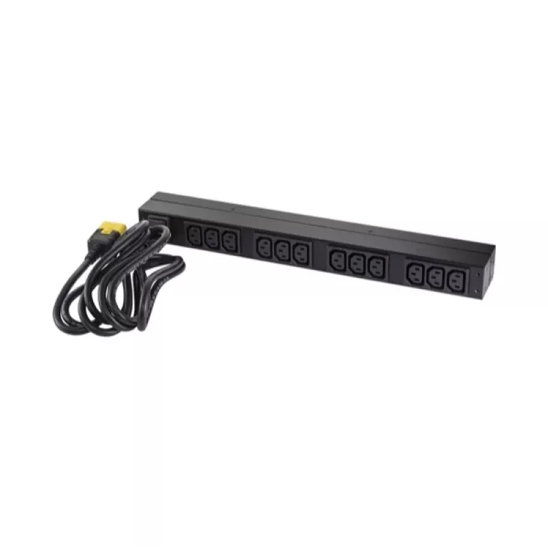 APC AP9565 Basic räkki-PDU-virranjakelulaite, 1U, yksivaiheinen, 16 A, 208/230 V, 3680 W, 12 C13-lähtöä, C20-tulo, 2,5 m johto, musta