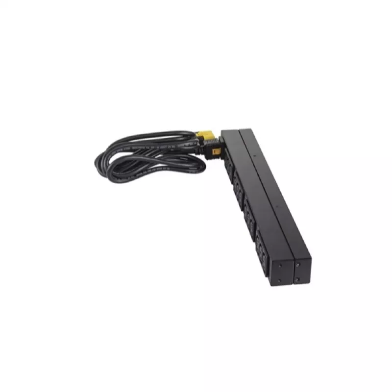APC AP9565 Basic räkki-PDU-virranjakelulaite, 1U, yksivaiheinen, 16 A, 208/230 V, 3680 W, 12 C13-lähtöä, C20-tulo, 2,5 m johto, musta