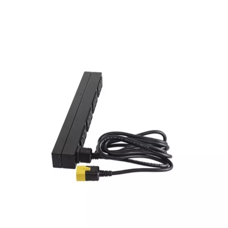 APC AP9565 Basic räkki-PDU-virranjakelulaite, 1U, yksivaiheinen, 16 A, 208/230 V, 3680 W, 12 C13-lähtöä, C20-tulo, 2,5 m johto, musta