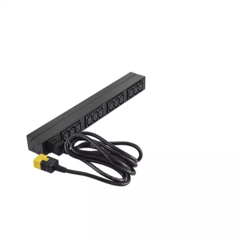 APC AP9565 Basic räkki-PDU-virranjakelulaite, 1U, yksivaiheinen, 16 A, 208/230 V, 3680 W, 12 C13-lähtöä, C20-tulo, 2,5 m johto, musta