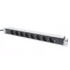 DIGITUS 1U alumiini-PDU, räkkikiinnitteinen nimellisteho: 16A, 4000W, 250VAC 50/60Hz, 8x suojapistorasiaa