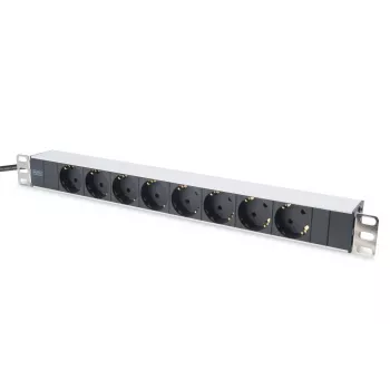 DIGITUS 1U alumiini-PDU, räkkikiinnitteinen nimellisteho: 16A, 4000W, 250VAC 50/60Hz, 8x suojapistorasiaa