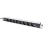 DIGITUS 1U alumiini-PDU, räkkikiinnitteinen nimellisteho: 16A, 4000W, 250VAC 50/60Hz, 8x suojapistorasiaa