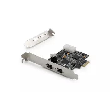 DIGITUS IEEE 1394b-liitäntäkortti, PCIe 3 porttia, 2x9-napainen ulkoinen + 1x9-napainen sisäinen
