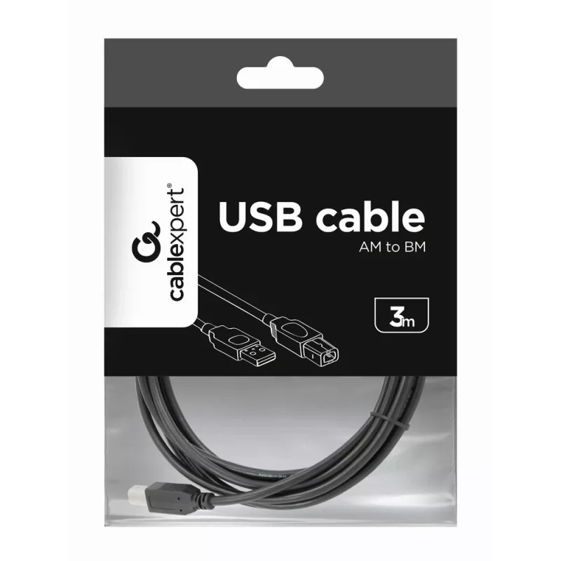 GEMBIRD USB 2.0 A-uros / B-uros -kaapeli 3 m (10 ft) – musta / bulkkipaketti (ccp-USB2-ambm-10)