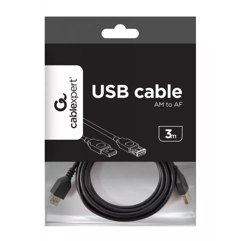 Gembird CCP-USB2-AMAF-10 USB 2.0 A-tyypin jatkokaapeli (AM/AF), 3 m, musta