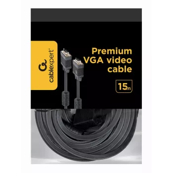 GEMBIRD Premium VGA-kaapeli HD15M/HD15M kaksinkertaisesti suojattu 2 ferriittisydämellä 15 m – musta