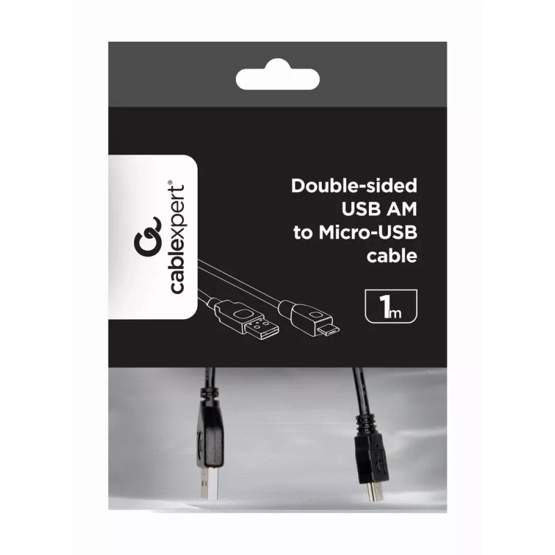 GEMBIRD kaksipuolinen USB 2.0 AM - Micro-USB -kaapeli, 1 m - musta