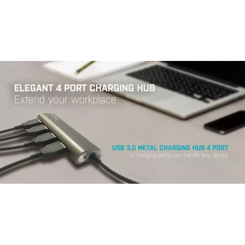 USB-keskitin i-tec Metal Superspeed USB 3.0 4-porttinen keskitin 5000 Mbit/s harmaa