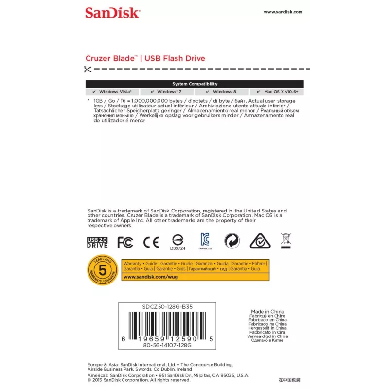 WESTERN DIGITAL SanDisk Cruzer Blade - 128 GB USB-muistitikku - USB 2.0