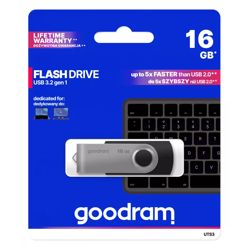 Goodram UTS3 USB-muistitikku 16 GB USB Type-A 3.2 Gen 1 (3.1 Gen 1) musta