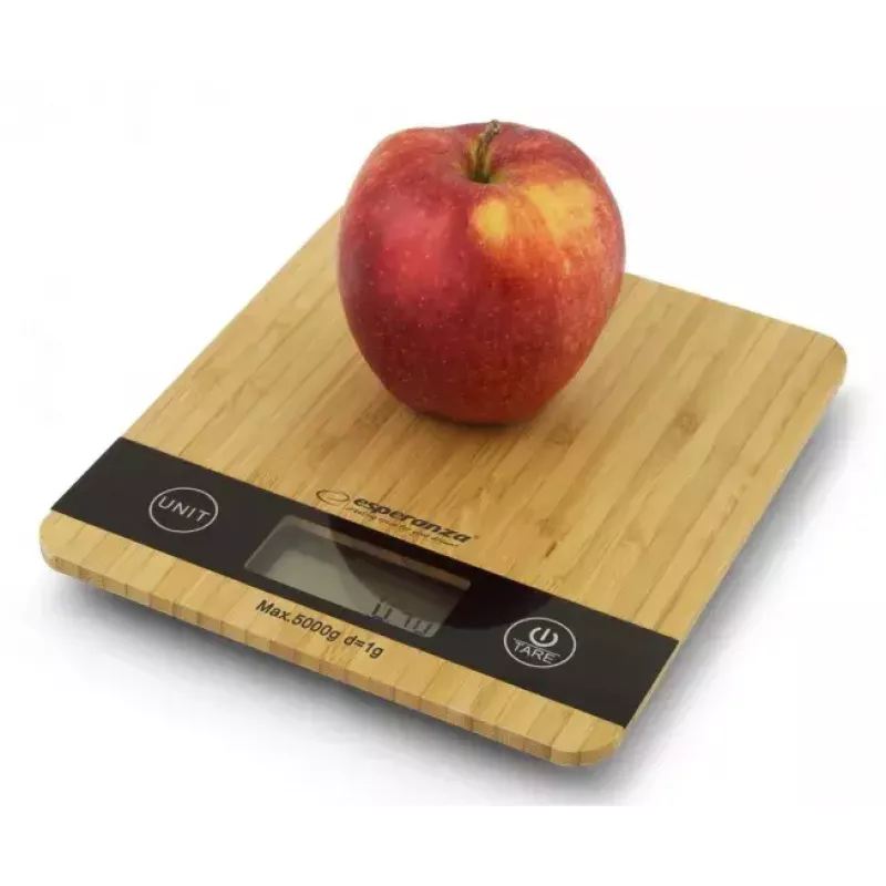 Elektroninen keittiövaaka ESPERANZA EKS005 — 5 kg kapasiteetti, 1 g tarkkuus, bambutaso