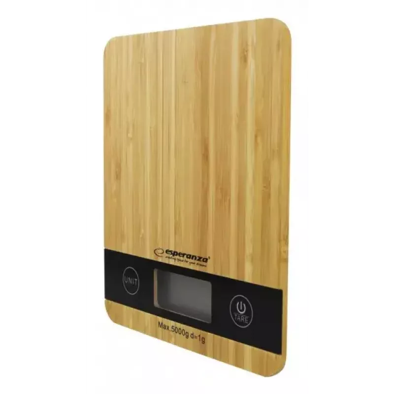 Elektroninen keittiövaaka ESPERANZA EKS005 — 5 kg kapasiteetti, 1 g tarkkuus, bambutaso