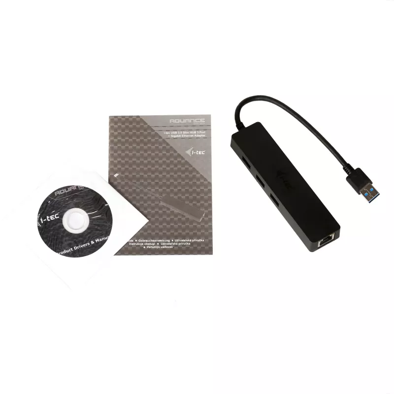 i-tec Advance USB 3.0 ohut HUB 3 porttia Gigabit Ethernet -adapteri musta