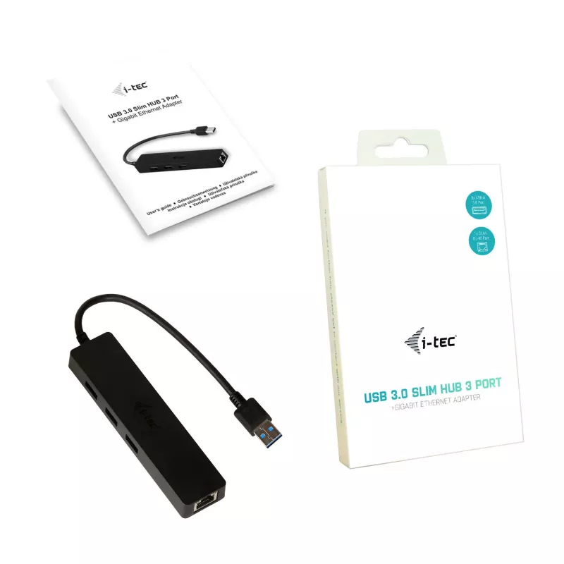 i-tec Advance USB 3.0 ohut HUB 3 porttia Gigabit Ethernet -adapteri musta