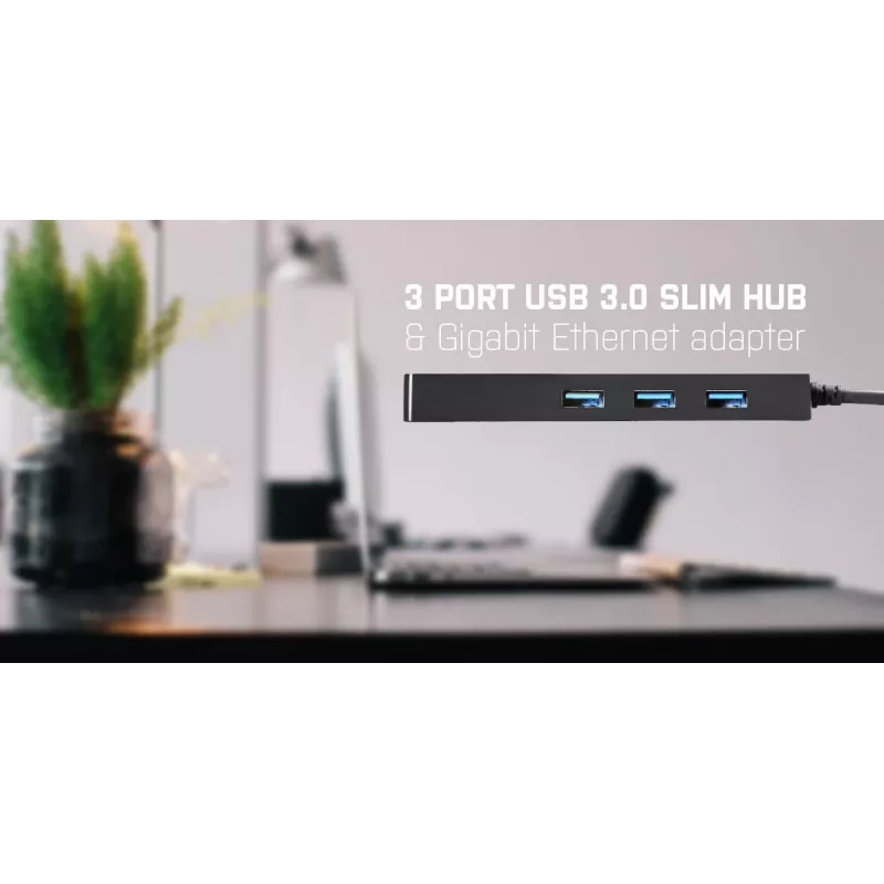 i-tec Advance USB 3.0 ohut HUB 3 porttia Gigabit Ethernet -adapteri musta