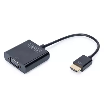 DIGITUS HDMI-VGA-sovitinadapteri Type-A - VGA (D-Sub) -liitäntä, 3,5 mm:n audiokanta, musta