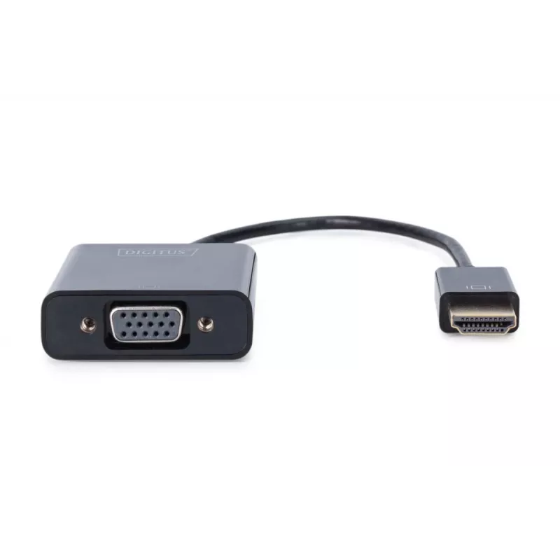 DIGITUS HDMI-VGA-sovitinadapteri Type-A - VGA (D-Sub) -liitäntä, 3,5 mm:n audiokanta, musta