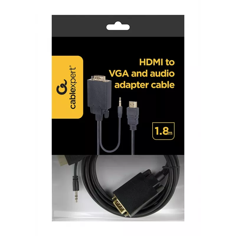 GEMBIRD HDMI - VGA ja audio -adapterikaapeli, yksiliitäntäinen, 1,8 m - musta