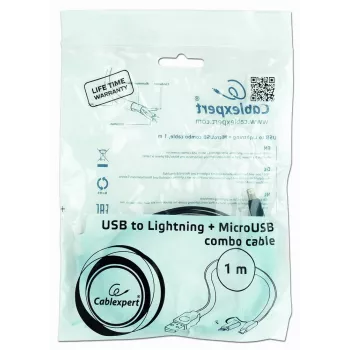 GEMBIRD USB - Apple Lightning ja Micro-USB latausyhdistelmäkaapeli 1 m - musta