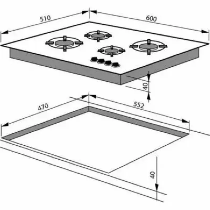 Amica PG6411SR kalusteisiin asennettava kaasuliesi, 4 vyöhykettä, mekaaninen ohjaus