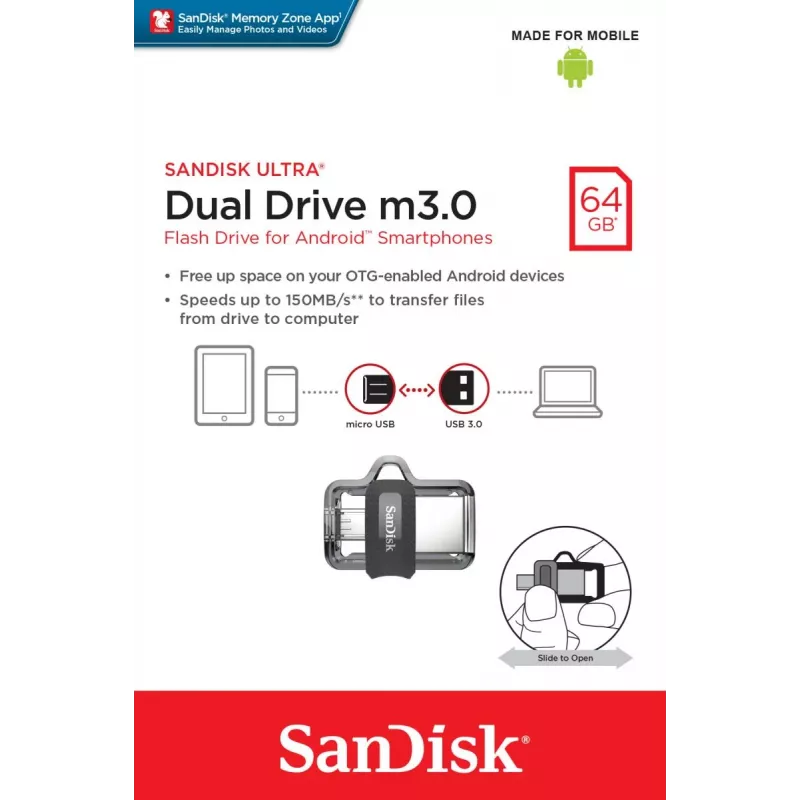 WESTERN DIGITAL SanDisk ULTRA DUAL DRIVE M3.0 - 64 GB USB-muistitikku - Micro-USB / USB 3.0