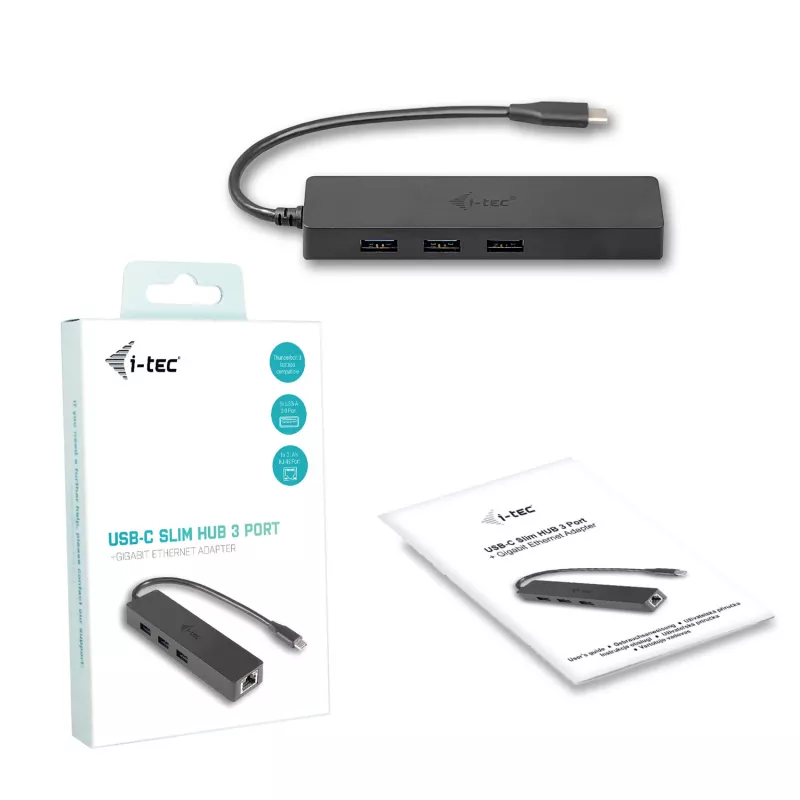 i-tec Advance USB-C ohut passiivinen keskitin 3 porttia + Gigabit Ethernet -sovitin
