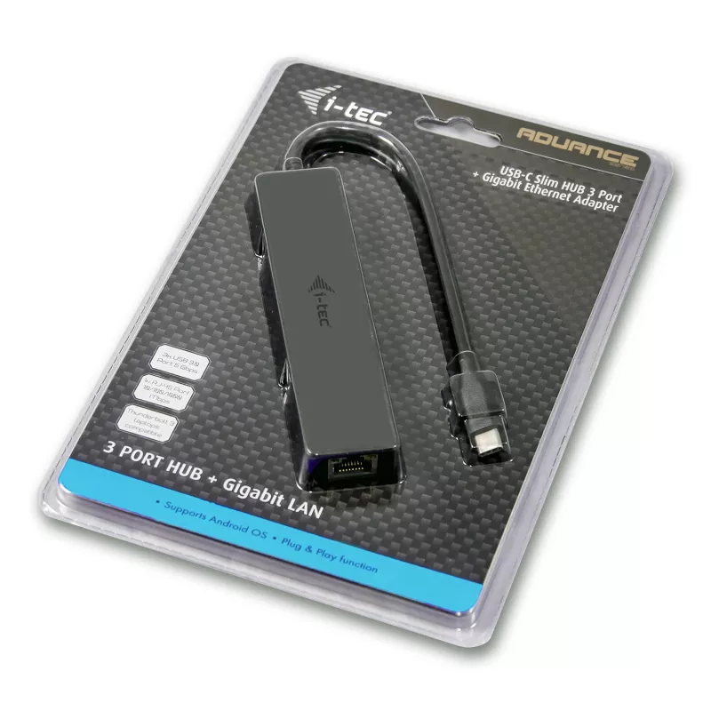 i-tec Advance USB-C ohut passiivinen keskitin 3 porttia + Gigabit Ethernet -sovitin