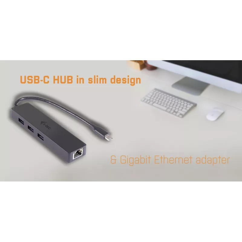 i-tec Advance USB-C ohut passiivinen keskitin 3 porttia + Gigabit Ethernet -sovitin