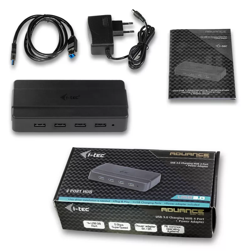i-tec USB 3.0 Charging HUB 4 porttia virtalähde USB 3.2 Gen 1 Type-B