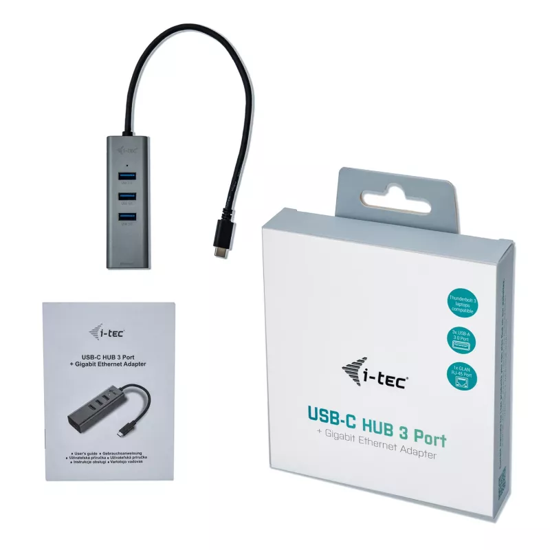 i-tec Metal USB-C keskitin 3 porttia + Gigabit Ethernet -sovitin