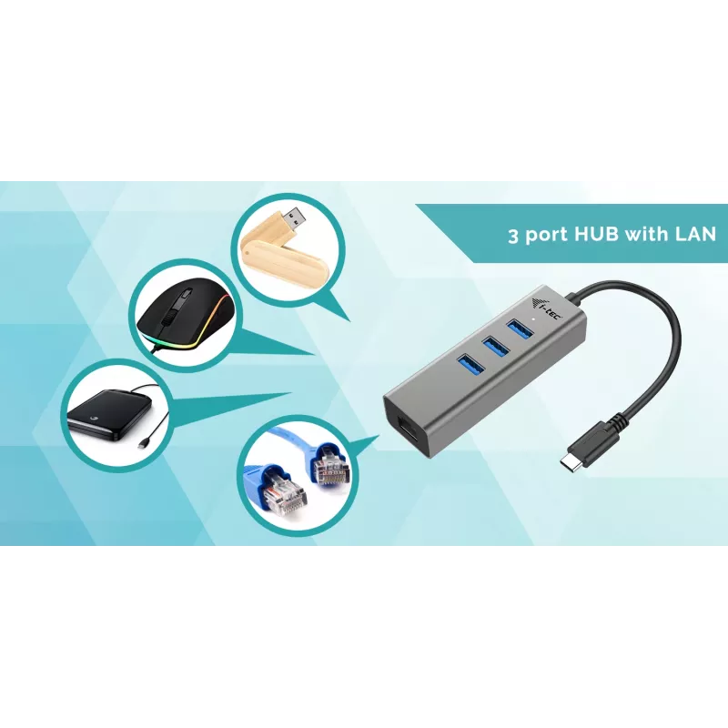 i-tec Metal USB-C keskitin 3 porttia + Gigabit Ethernet -sovitin