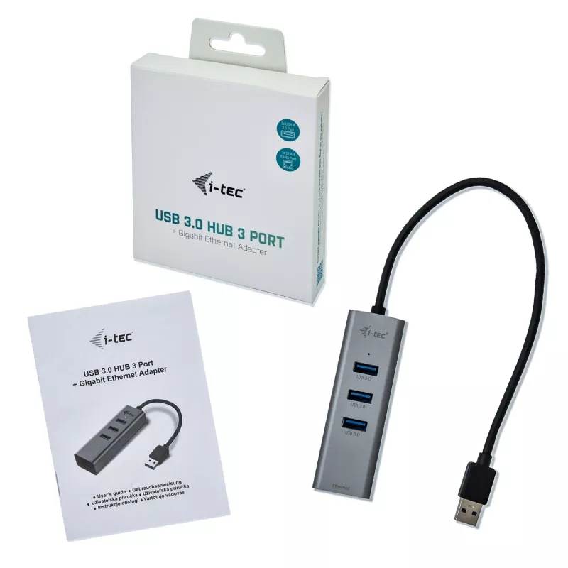 i-tec Metal USB 3.0 keskitin 3 porttia + Gigabit Ethernet -sovitin