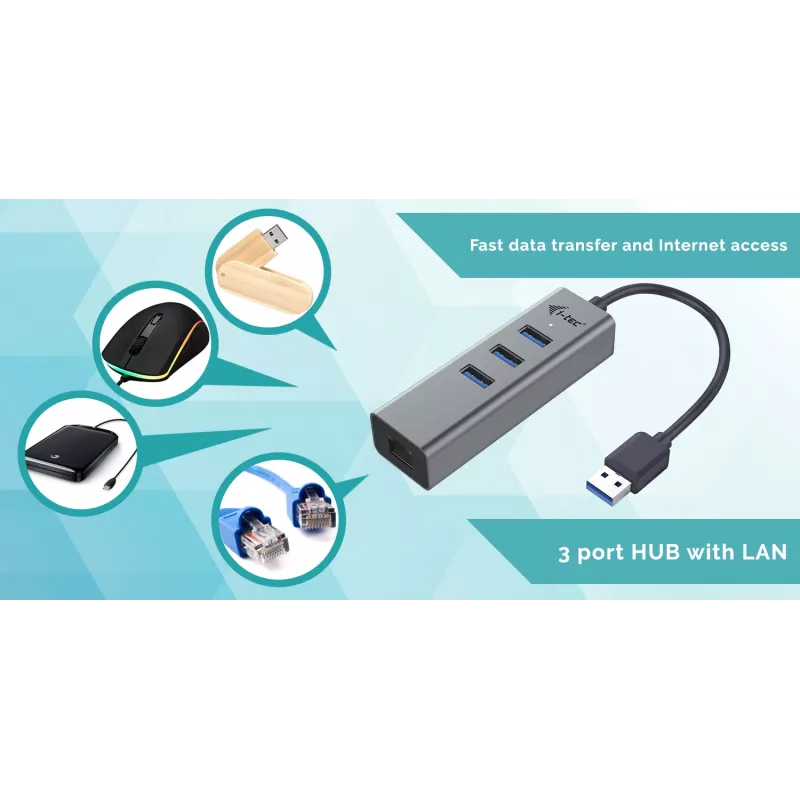 i-tec Metal USB 3.0 keskitin 3 porttia + Gigabit Ethernet -sovitin