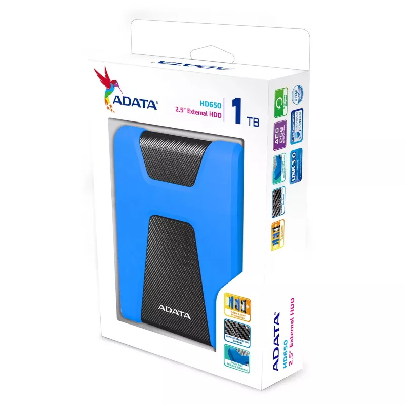 ADATA HD650 ulkoinen kiintolevy 1 TB 2,5 tuuman Micro-USB B 3.2 Gen 1 (3.1 Gen 1) sininen